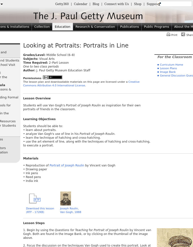 Looking at Portraits, Portraits in Line Lesson Plan