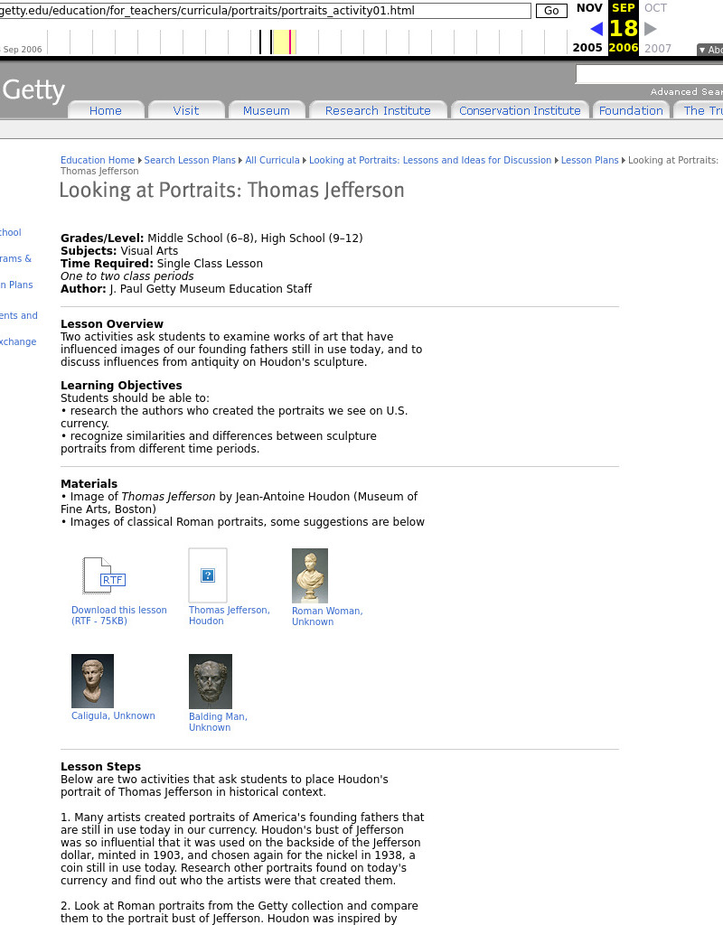 Looking at Portraits: Thomas Jefferson Lesson Plan