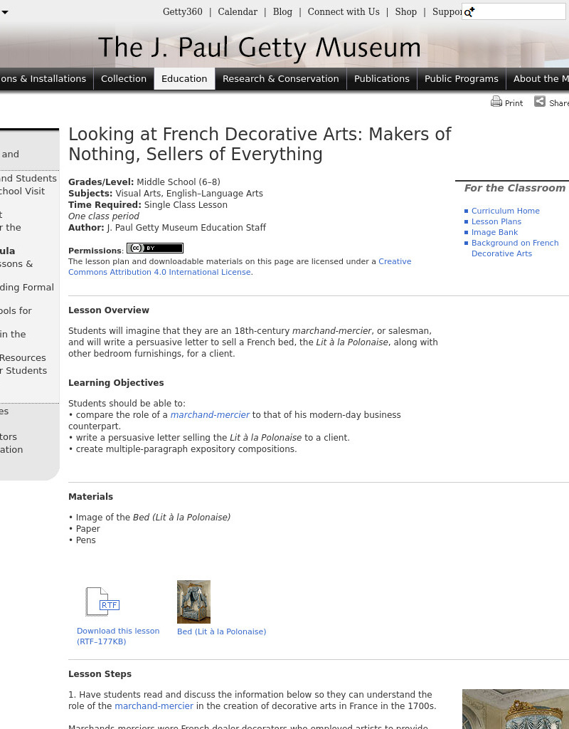 Looking At French Decorative Arts:  Makers of Nothing, Sellers of Everything Lesson Plan