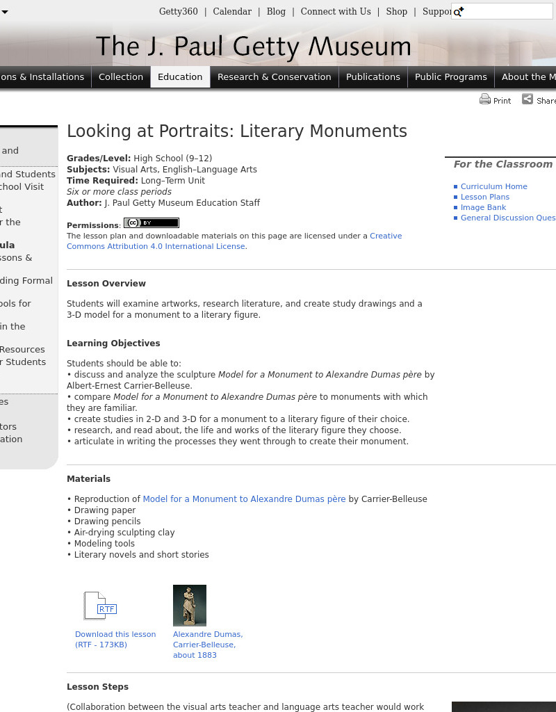Looking At Portraits: Literary Monuments Lesson Plan