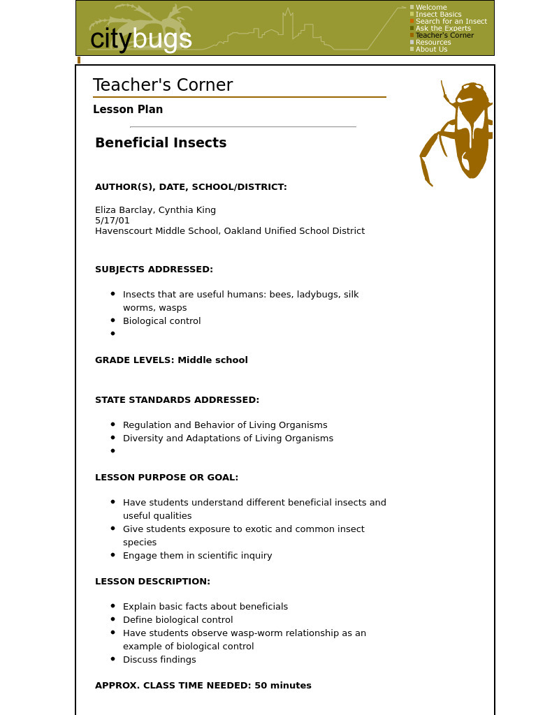 Beneficial Insects Lesson Plan