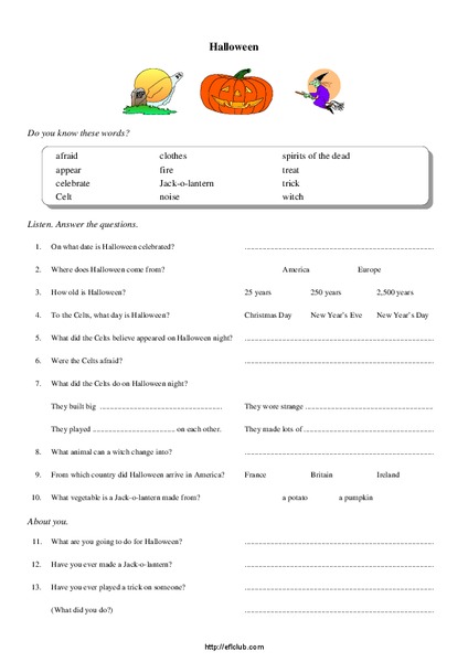 Halloween Worksheet
