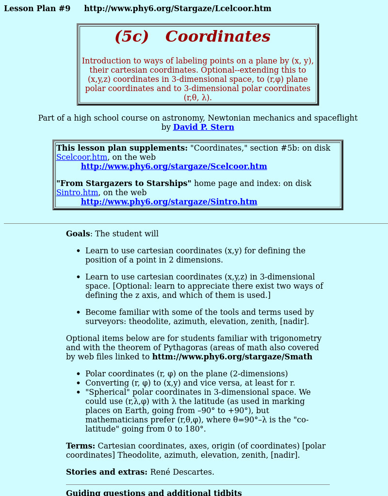 Coordinates Lesson Plan