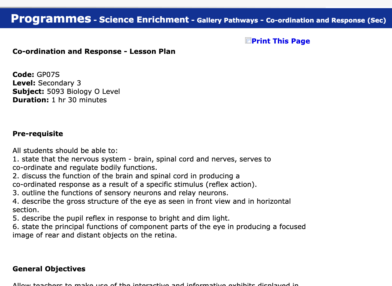 Co-ordination and Response - Lesson Plan Lesson Plan