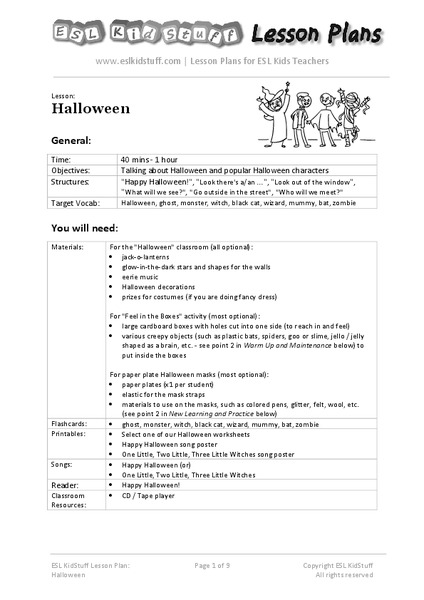 Halloween Lesson Plan