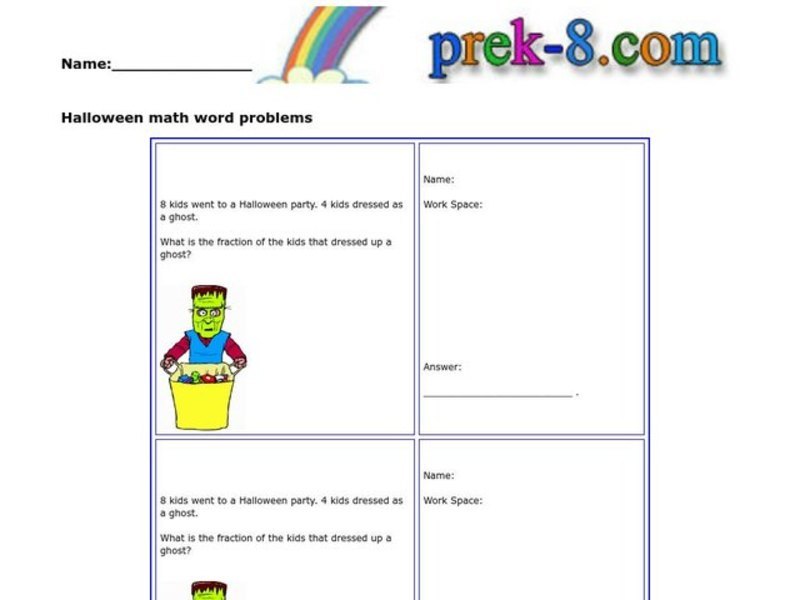Halloween Math Word Problems Worksheet