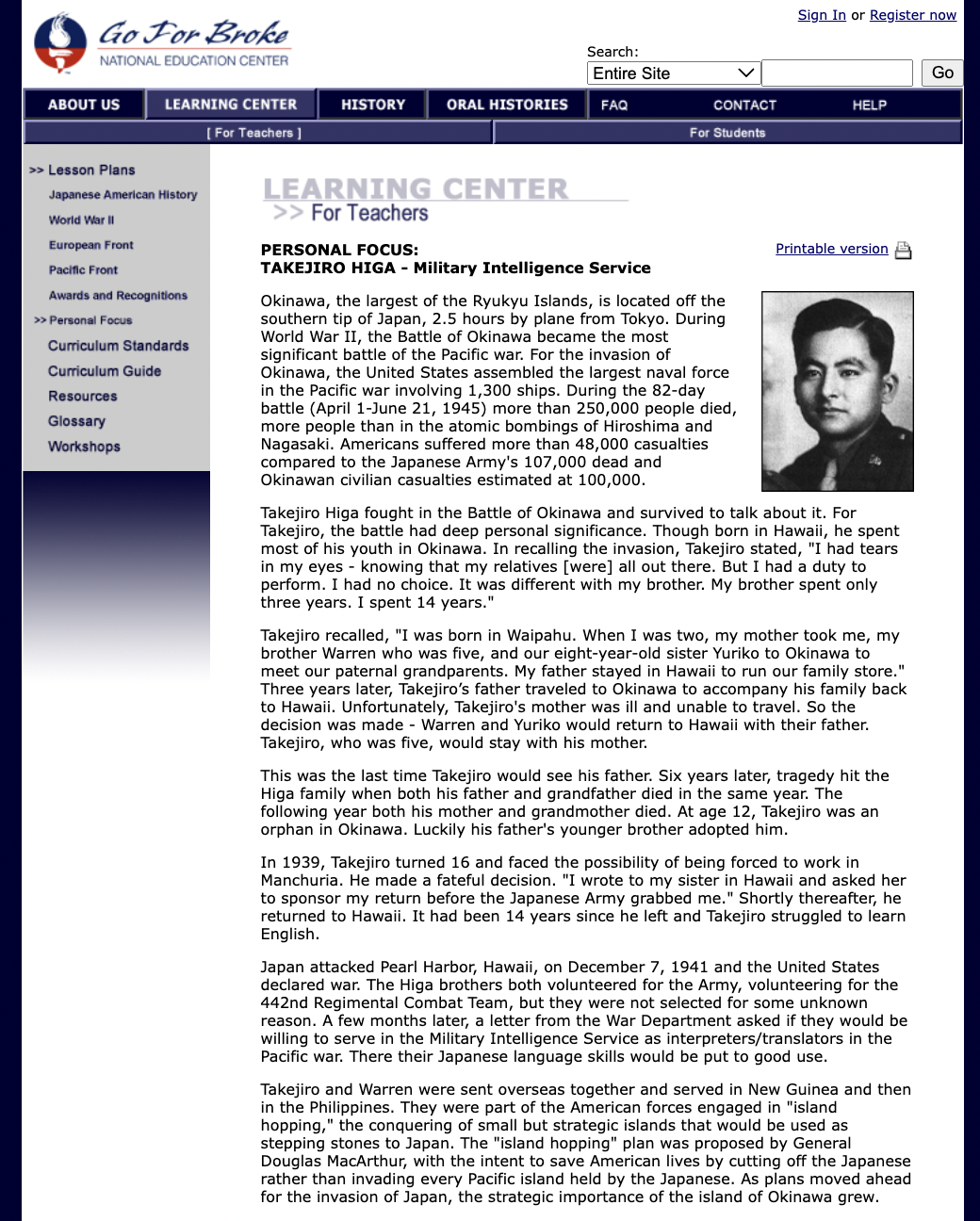 Takejiro Higa - Military Intelligence Service Lesson Plan