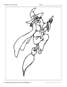Halloween Witch Coloring Page Worksheet
