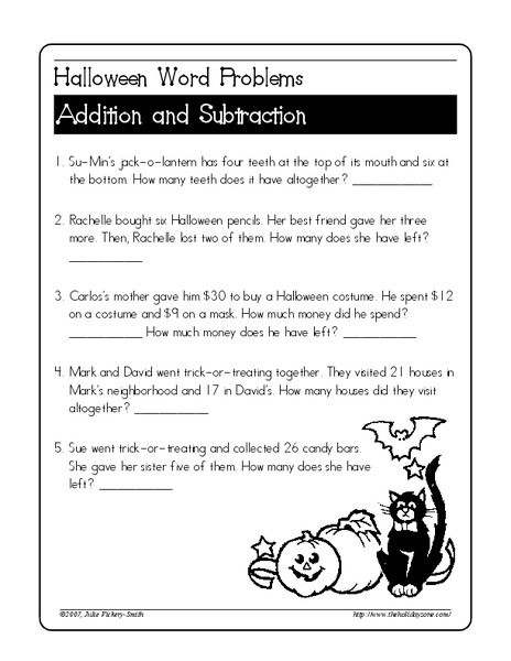 Halloween Word Problems Worksheet