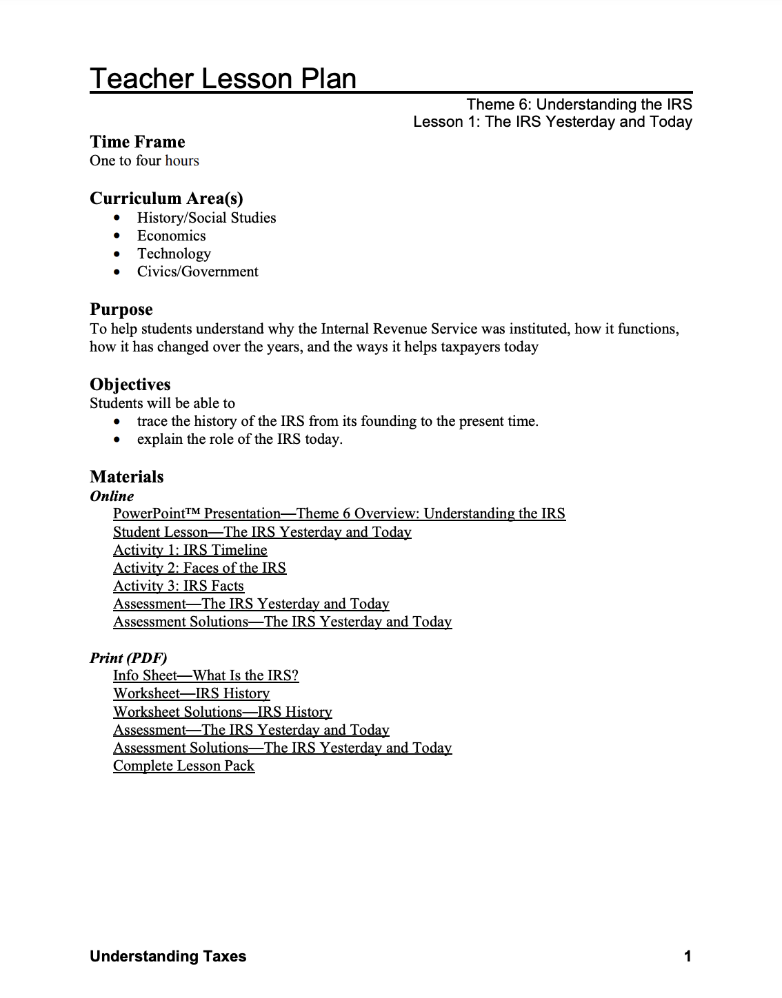 Understanding the IRS: The IRS Yesterday and Today Lesson Plan