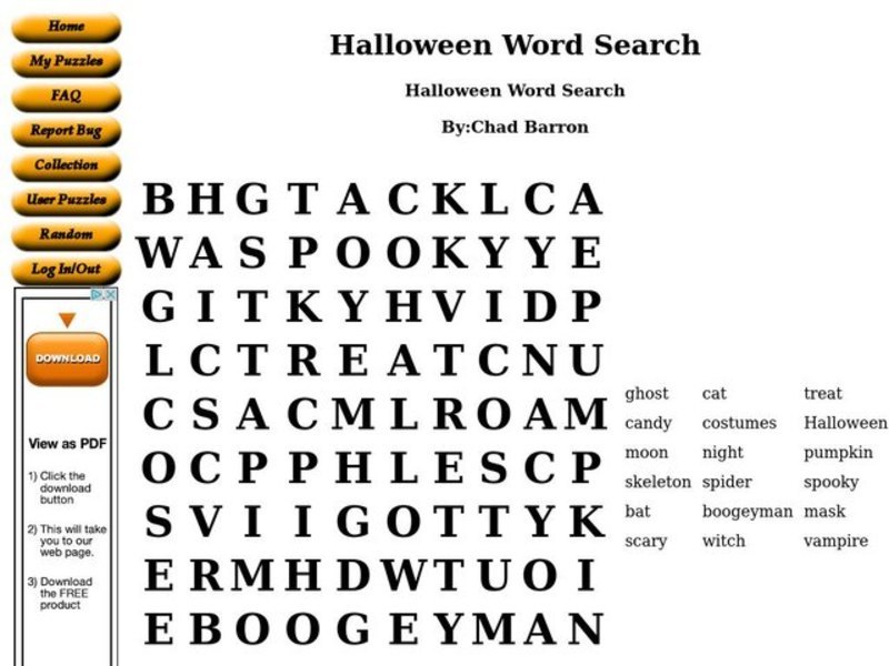 Halloween Word Search Worksheet