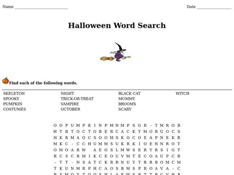 Halloween Word Search Worksheet