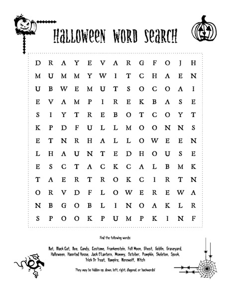 Halloween Word Search Worksheet