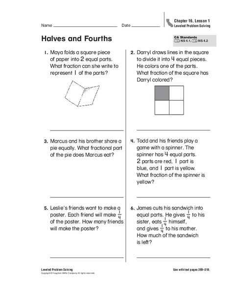 Halves and Fourths Worksheet