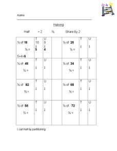 Halving Worksheet