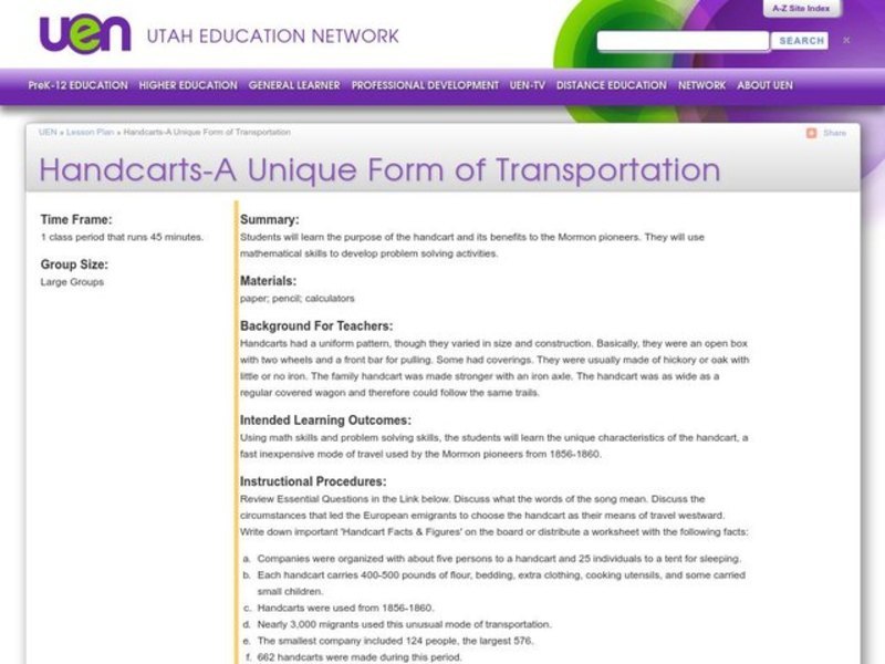 Handcarts - A Unique Form of Transportation Lesson Plan