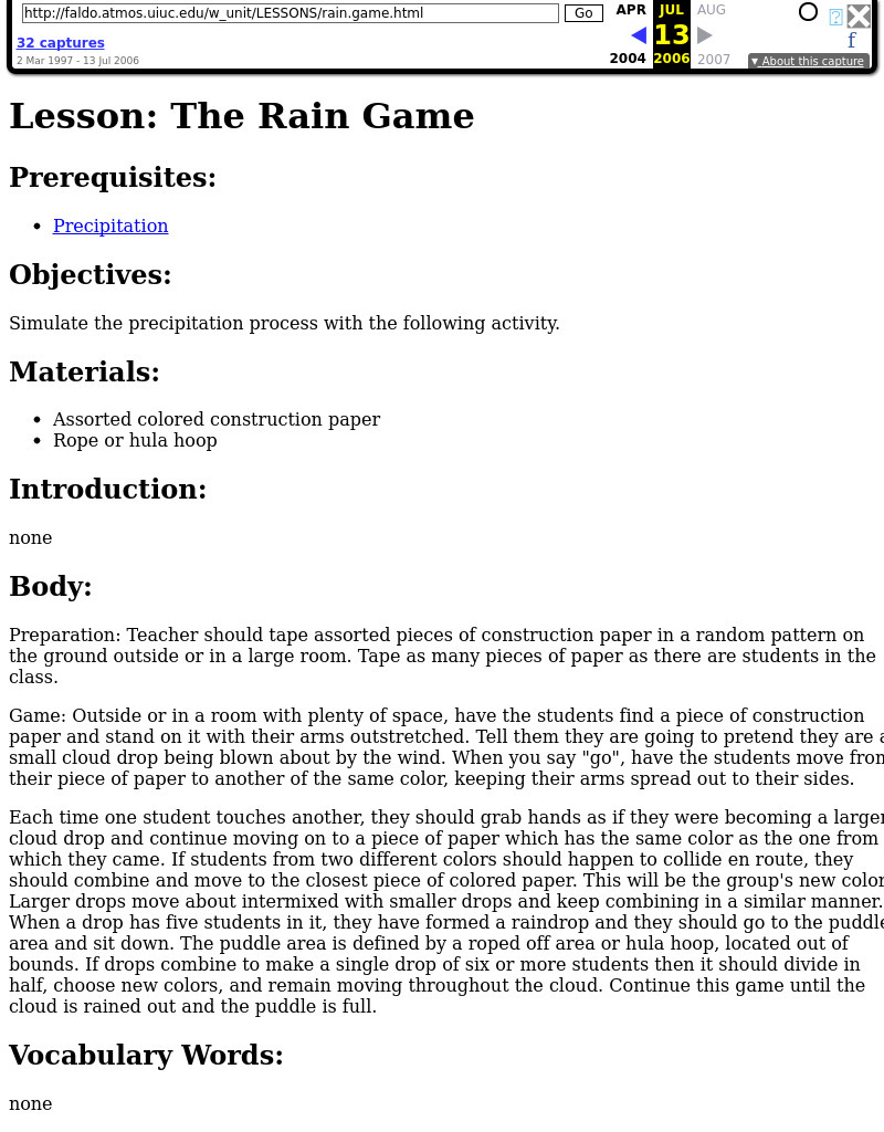 The Rain Game Lesson Plan
