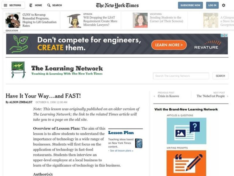 Have It Your Way...and FAST! Lesson Plan