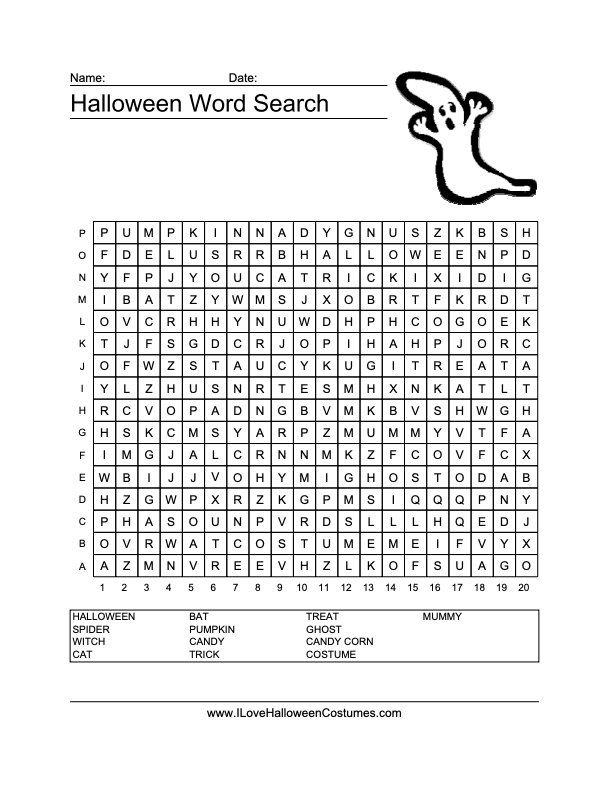 Halloween Word Search Worksheet
