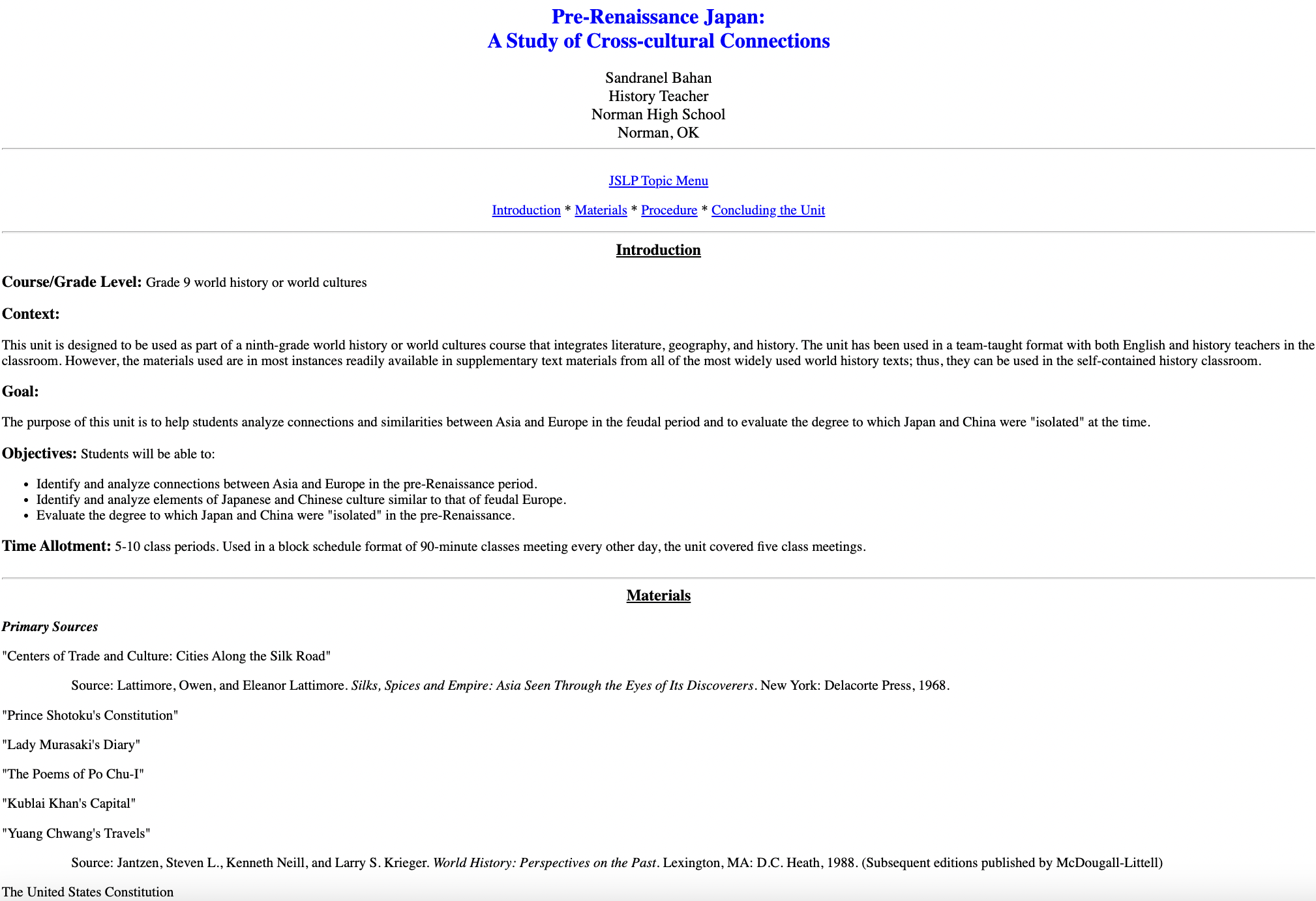 A Study of Cross-Cultural Connections Lesson Plan