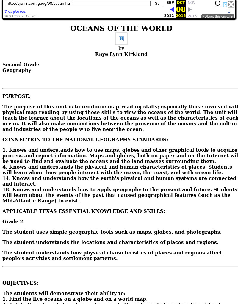 Oceans of the World Lesson Plan