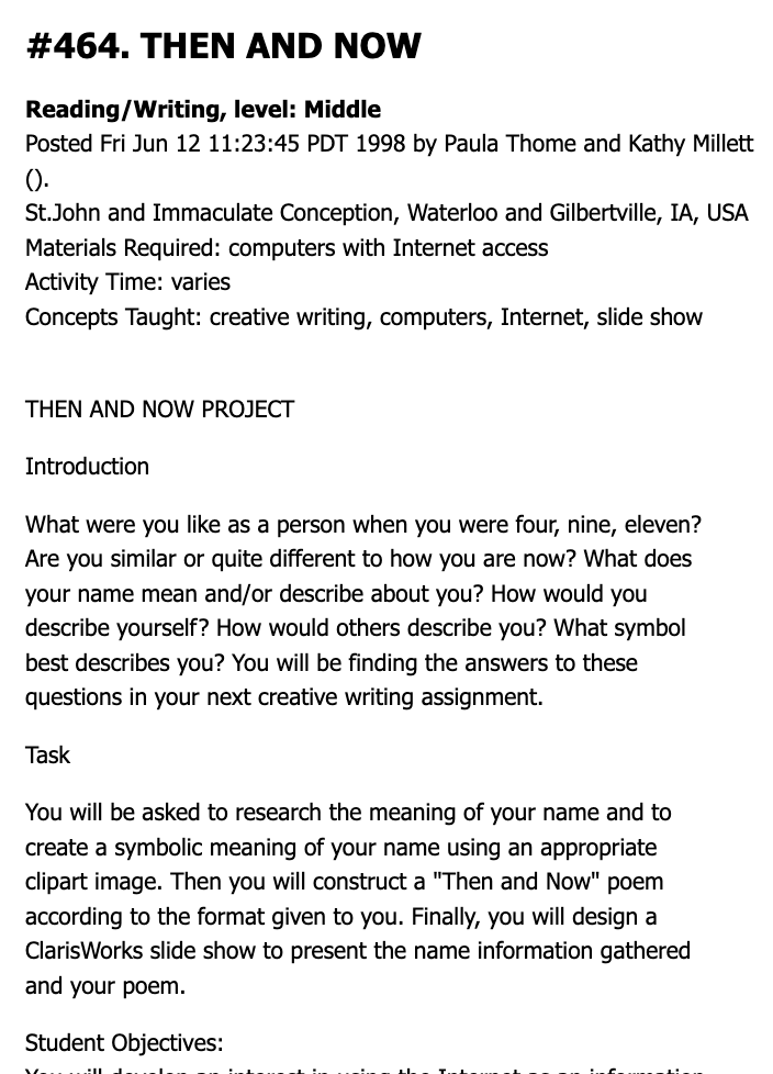 Then And Now - Internet Research Lesson Plan