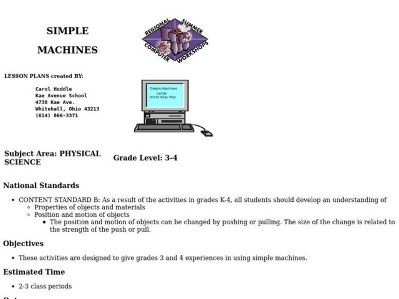 Simple Machines Classification Lesson Plan