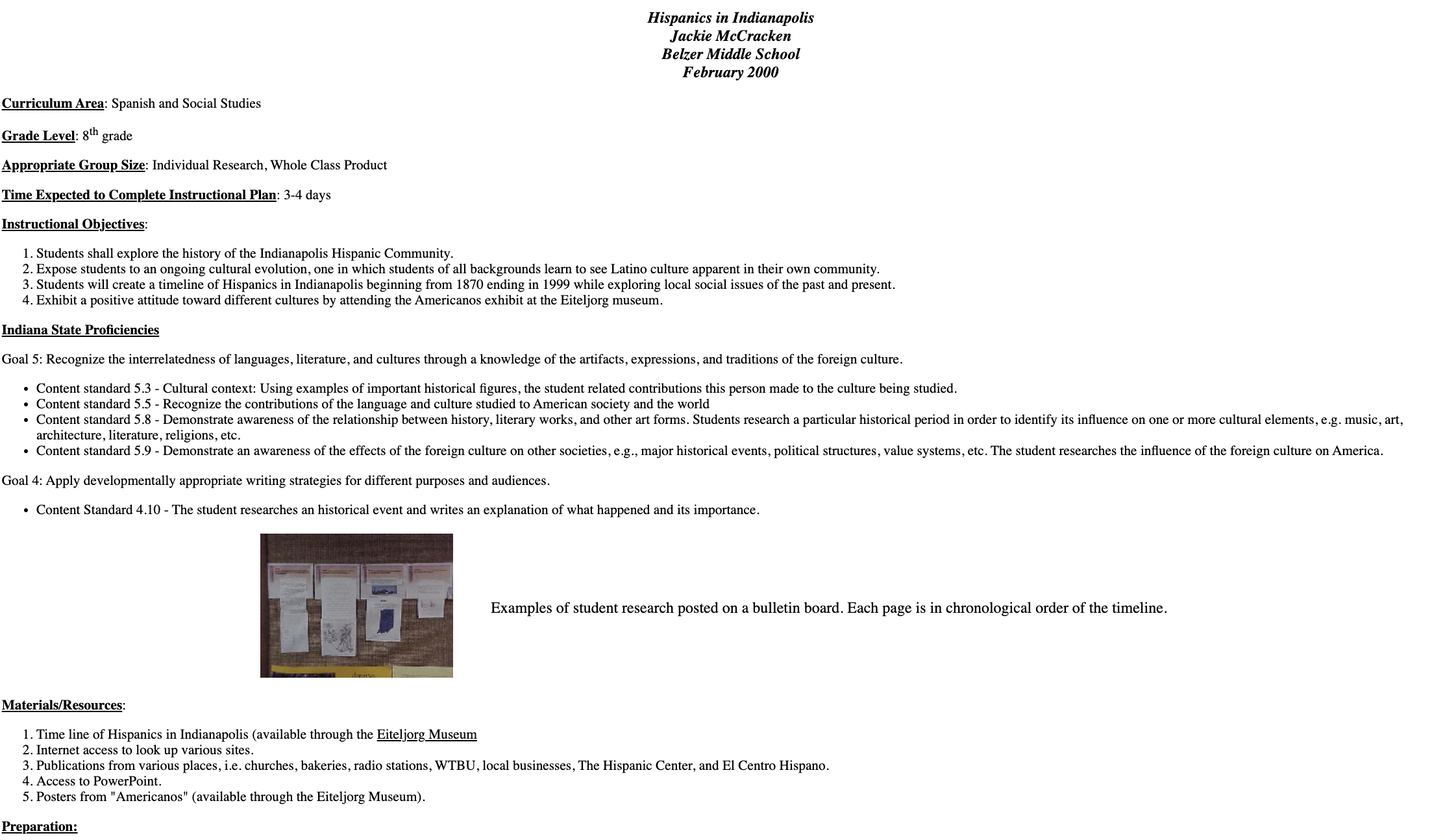 Hispanics in Indianapolis Lesson Plan