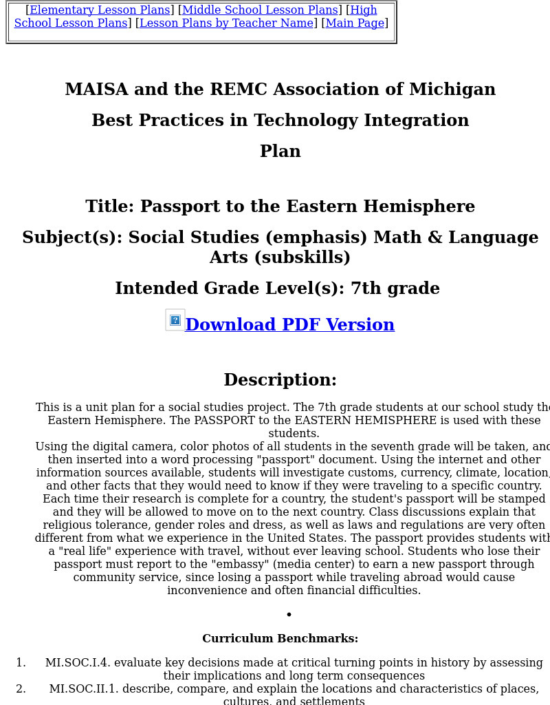 Passport to the Eastern Hemisphere Lesson Plan