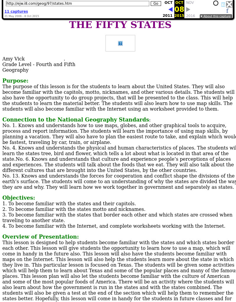 The Fifty States Lesson Plan