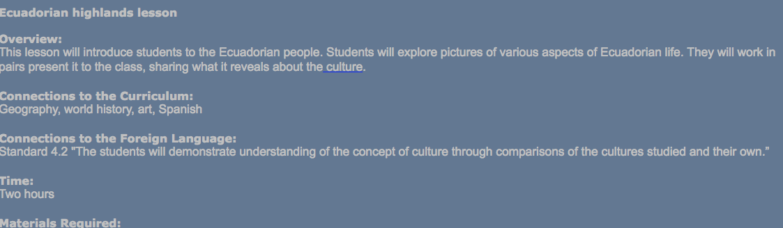 Ecuadorian Highlands Lesson Lesson Plan