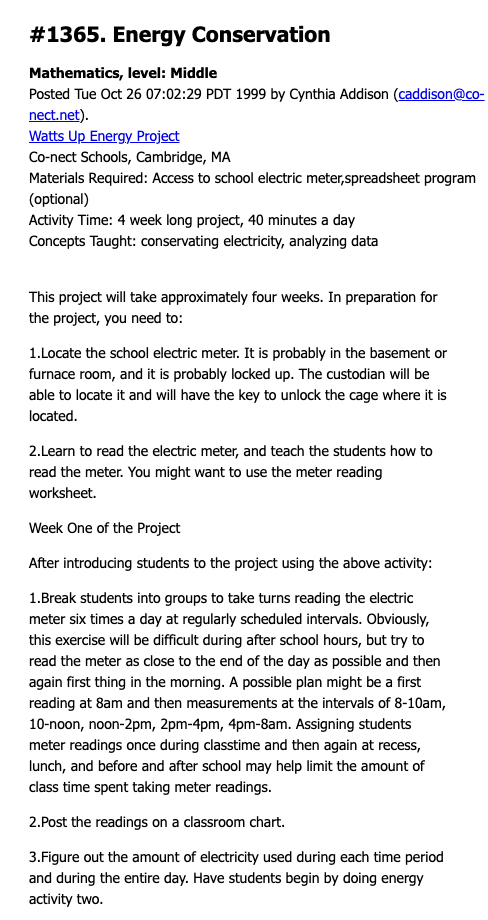 Energy Conservation (Middle, Mathematics) Lesson Plan