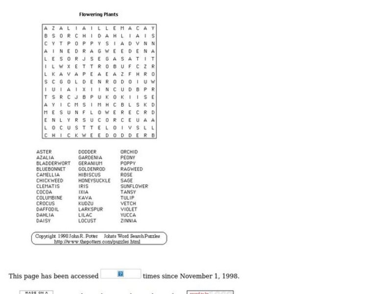 Flowering Plants Wordsearch Puzzle Worksheet
