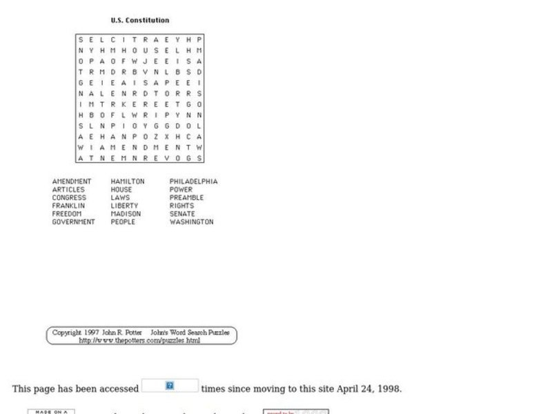 The U.S. Constitution Worksheet