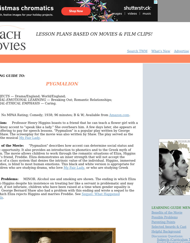 Title: "Pygmalion" - Topics: Drama/England; World/England Lesson Plan