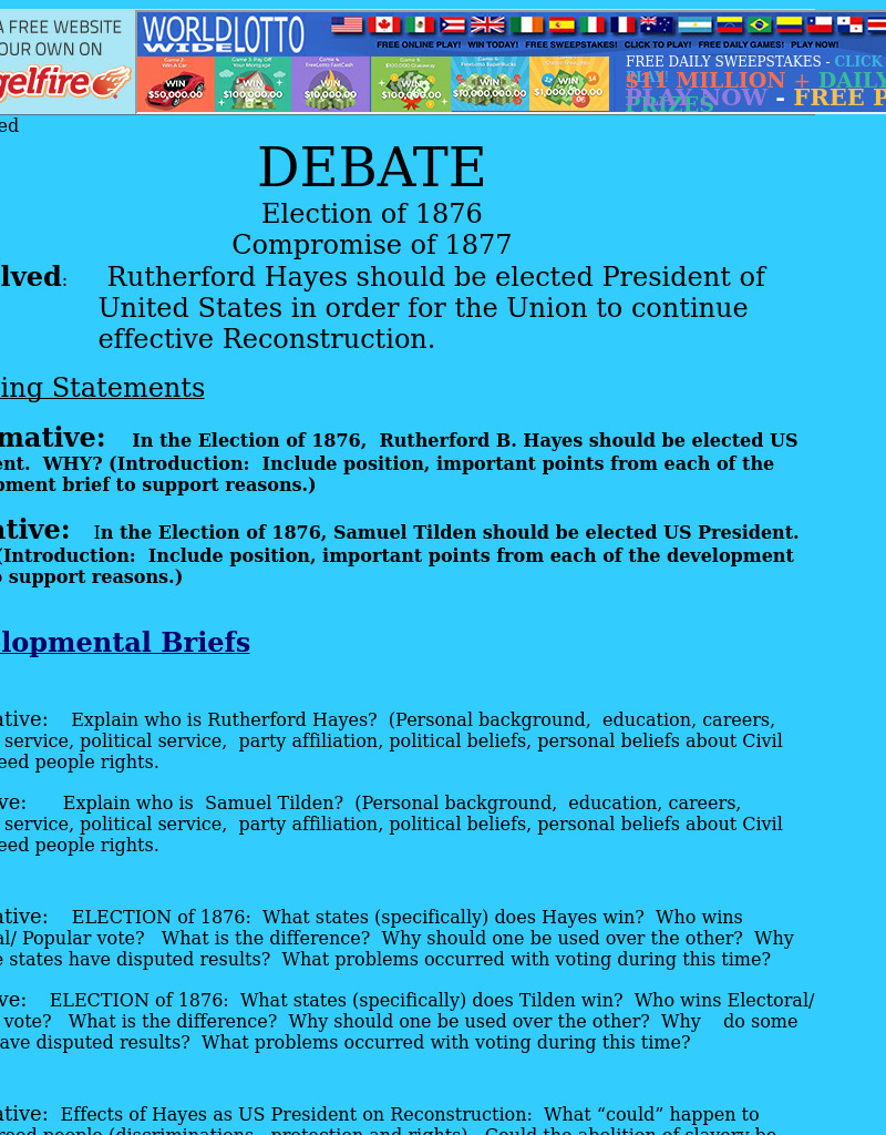 Debate - Election of 1876 Lesson Plan