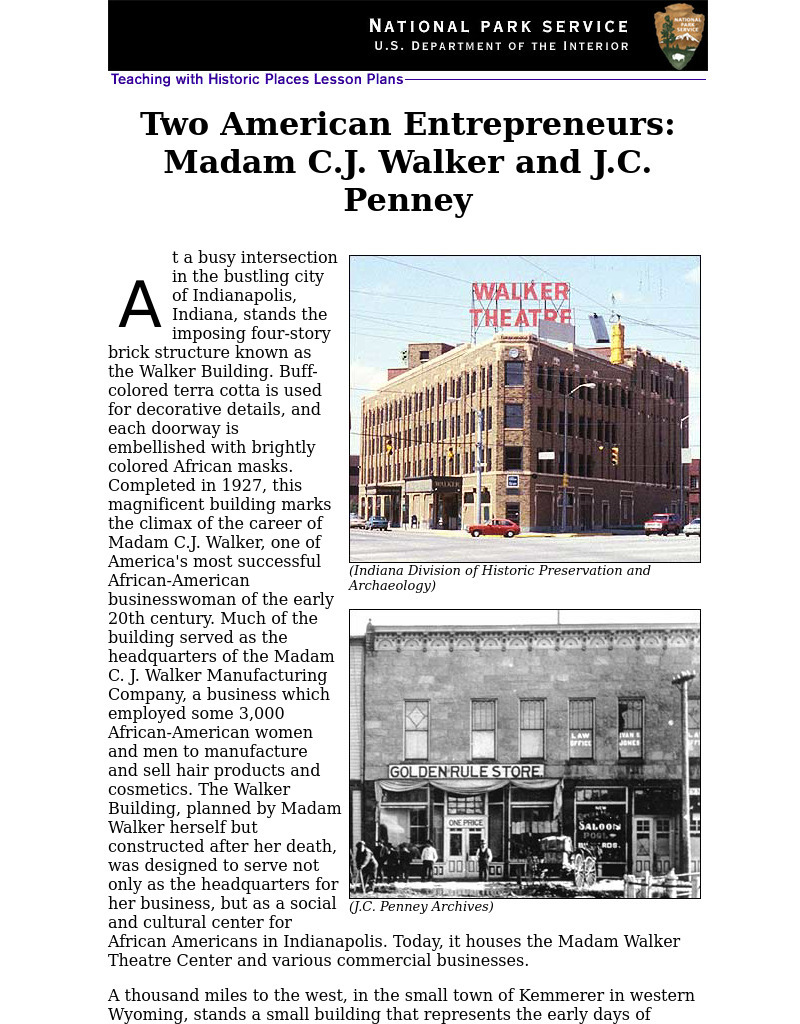 Two American Entreprenuers: Madam C.J. Walker and J.C. Penny Lesson Plan