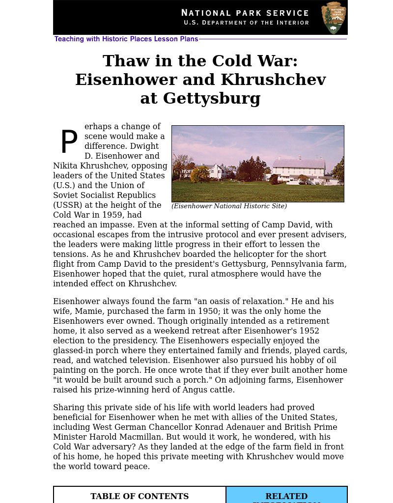 Thaw in the Cold War:  Eisenhower and Khrushchev at Gettysburg Lesson Plan