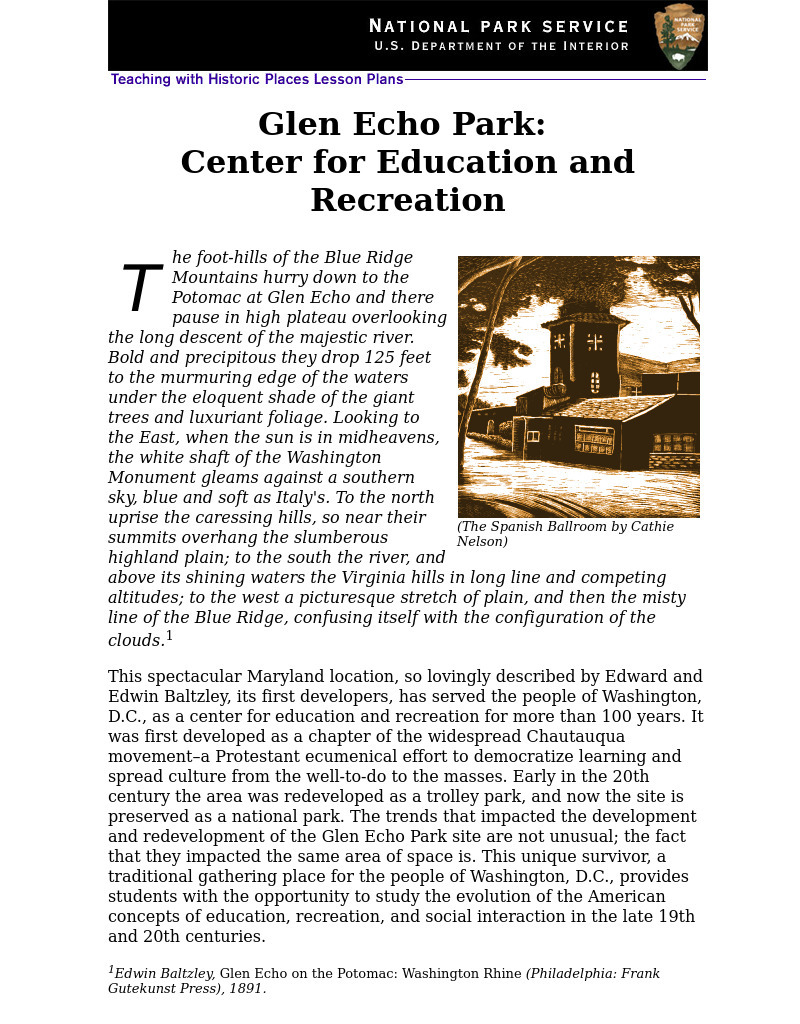 Glen Echo Park: Center for Education and Recreation Lesson Plan