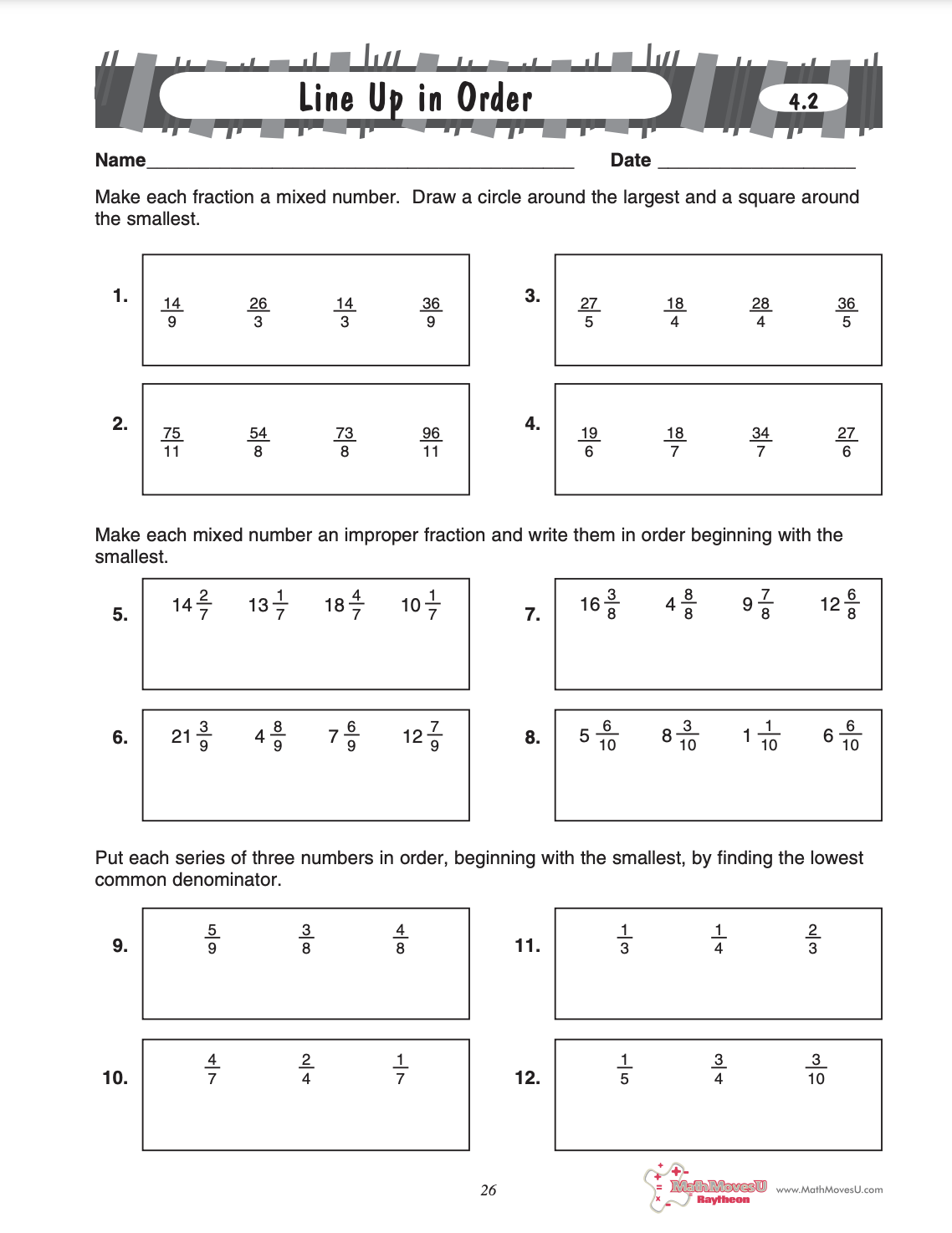 Line Up In Order Worksheet