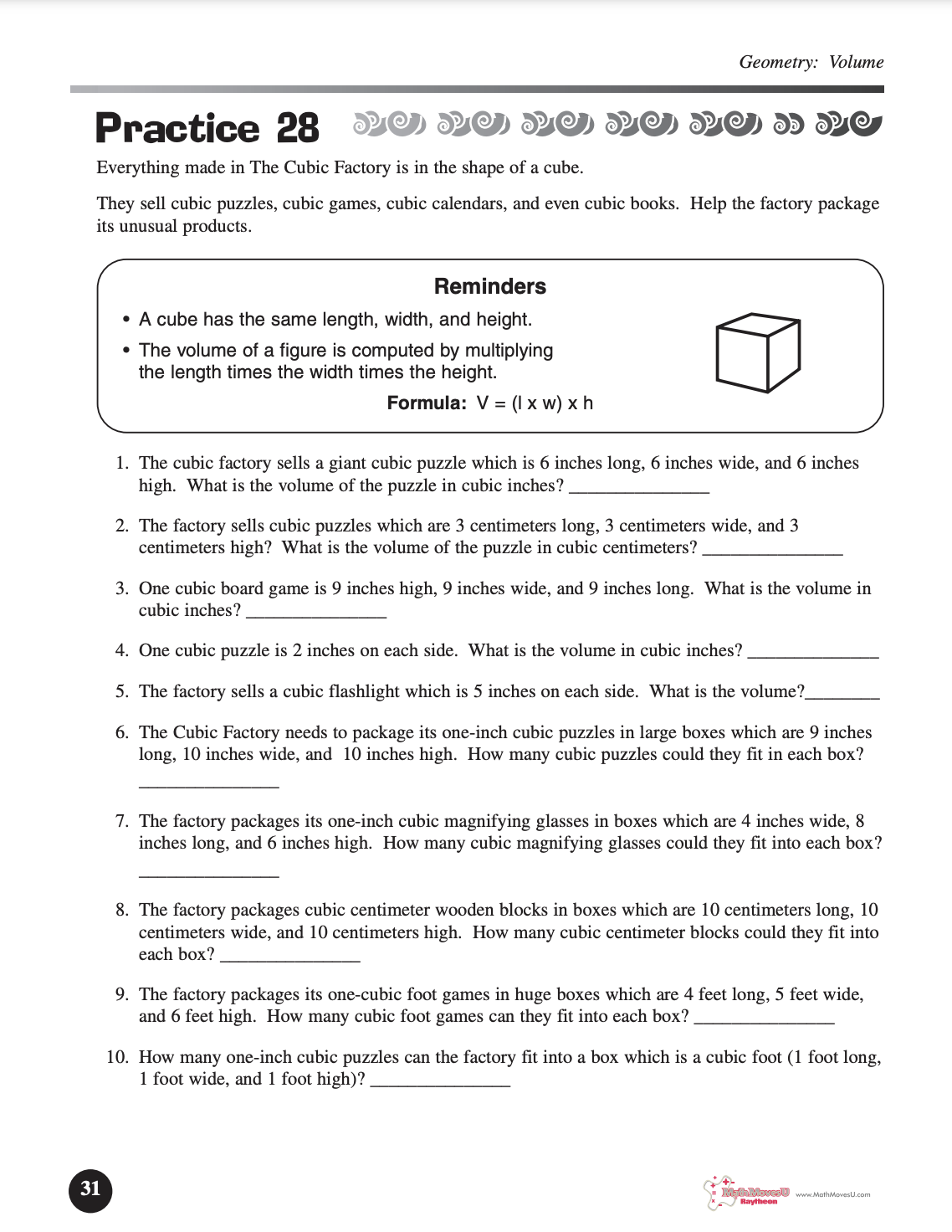 Geometry: Volume Worksheet