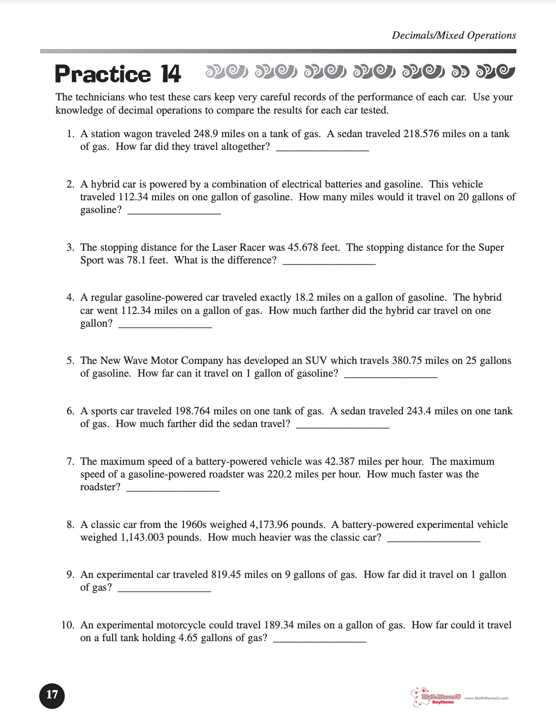 Decimals: Mixed Operations Worksheet