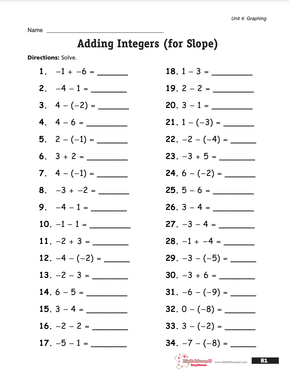 Graphing: Slope Worksheet