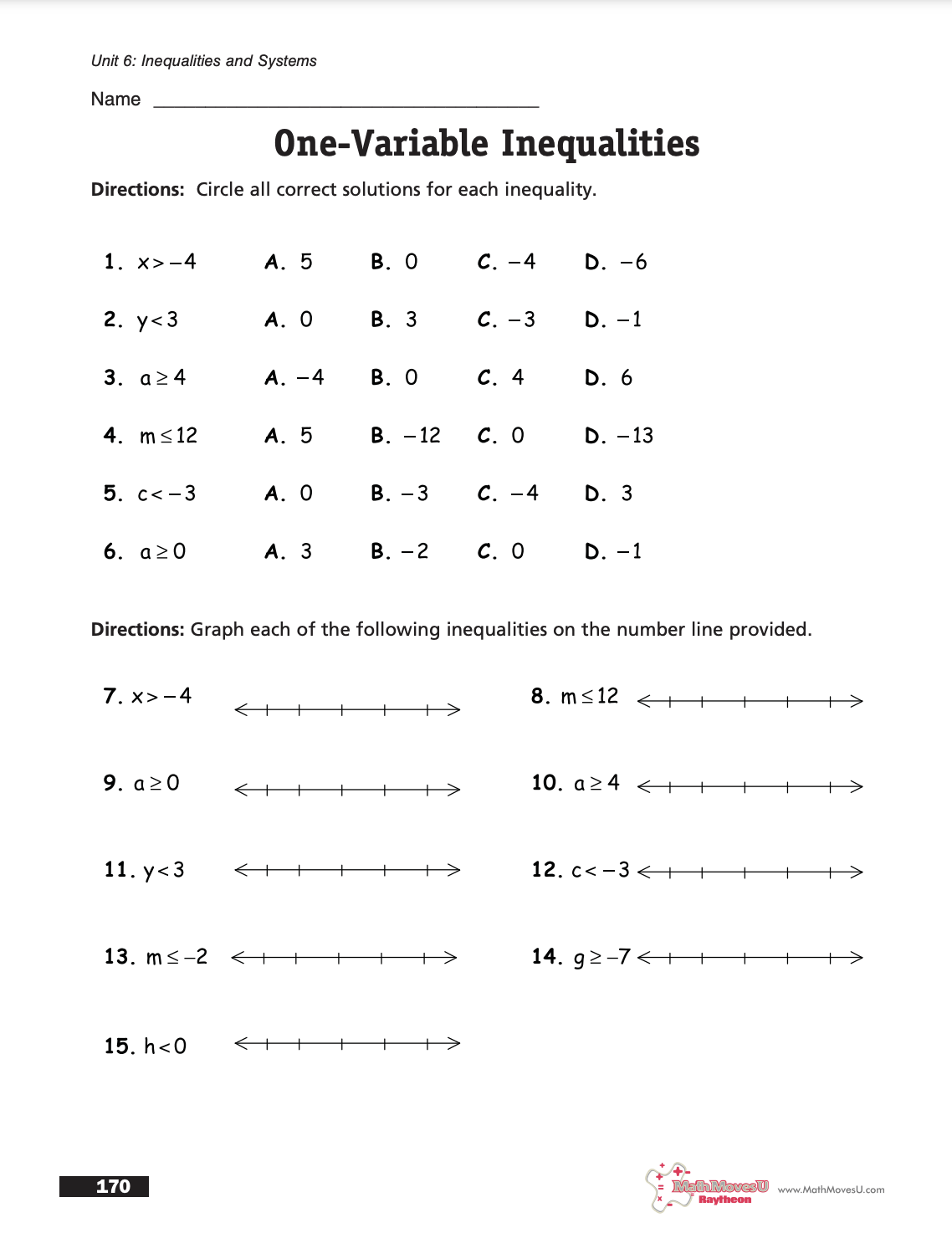 Inequalities and Systems Worksheet