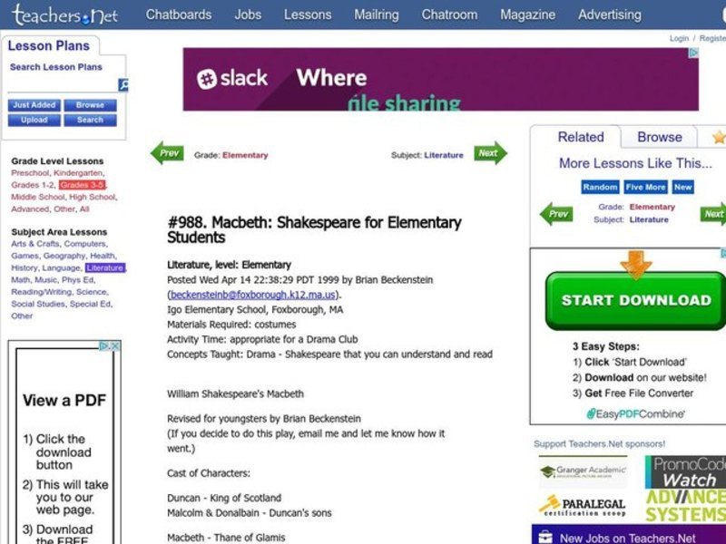 Macbeth: Shakespeare for Elementary Students (Elementary, Literature) Lesson Plan