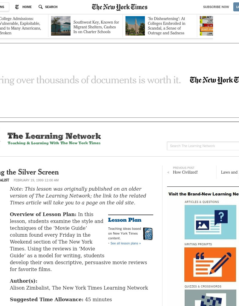 Screening the Silver Screen Lesson Plan