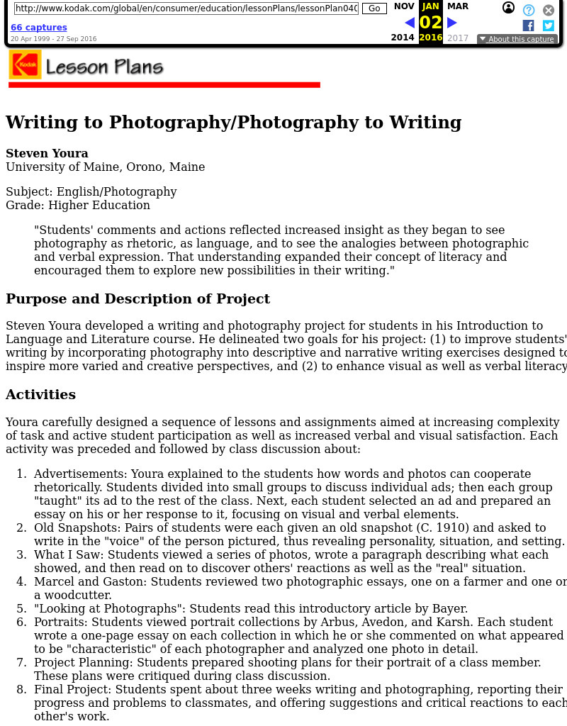 Writing to Photography/Photography to Writing Lesson Plan
