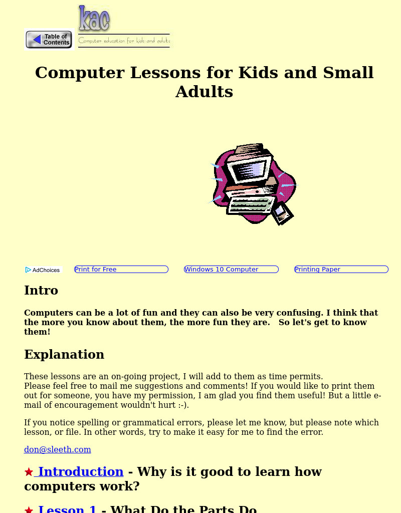 Computer Lessons for Kids and Small Adults Lesson Plan