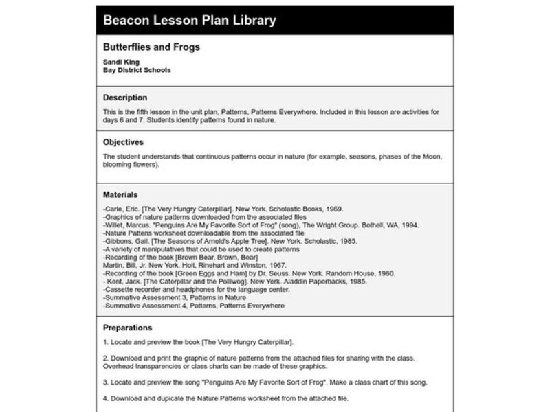 Butterflies and Frogs Lesson Plan