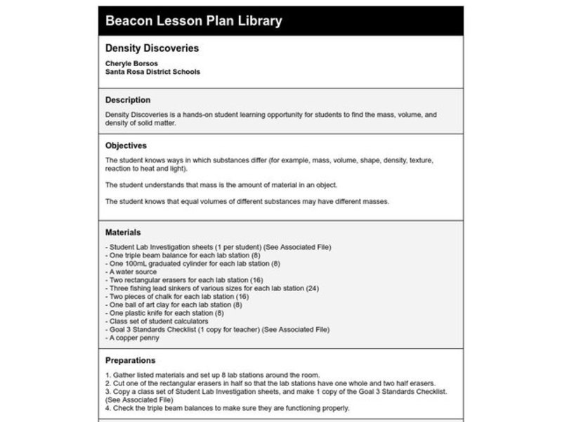 Density Discoveries Lesson Plan